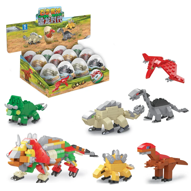 Витое яйцо строительные блоки маленькие частицы динозавр яйца машина поезд