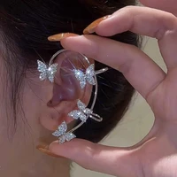 trend silver plated metal butterfly ear clips without piercing for women sparkling zircon ear cuff clip earrings wedding jewelry