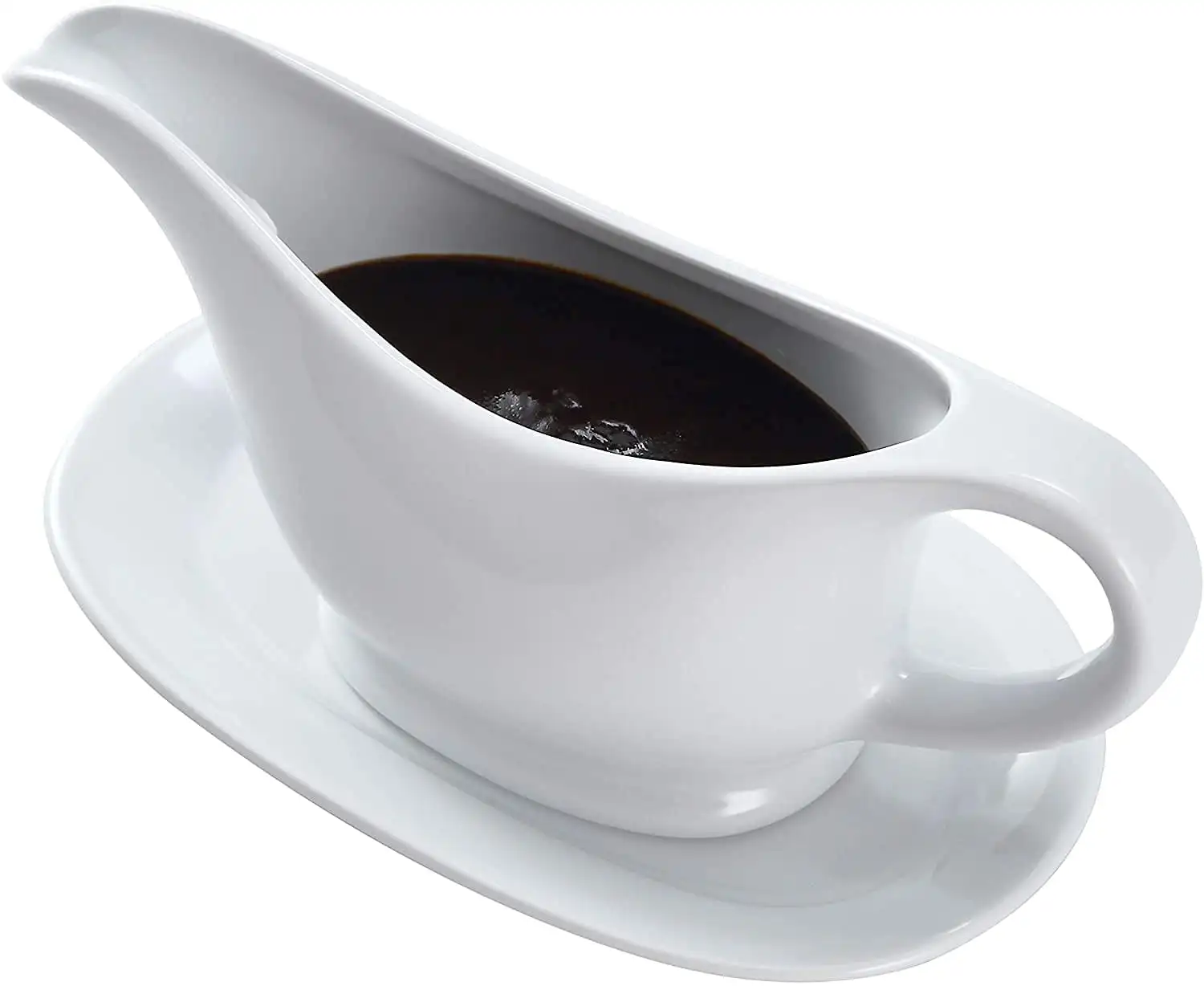 

NEW Ceramic Gravy Boat And Tray For Salad Dressings Milk Broth Creamer,