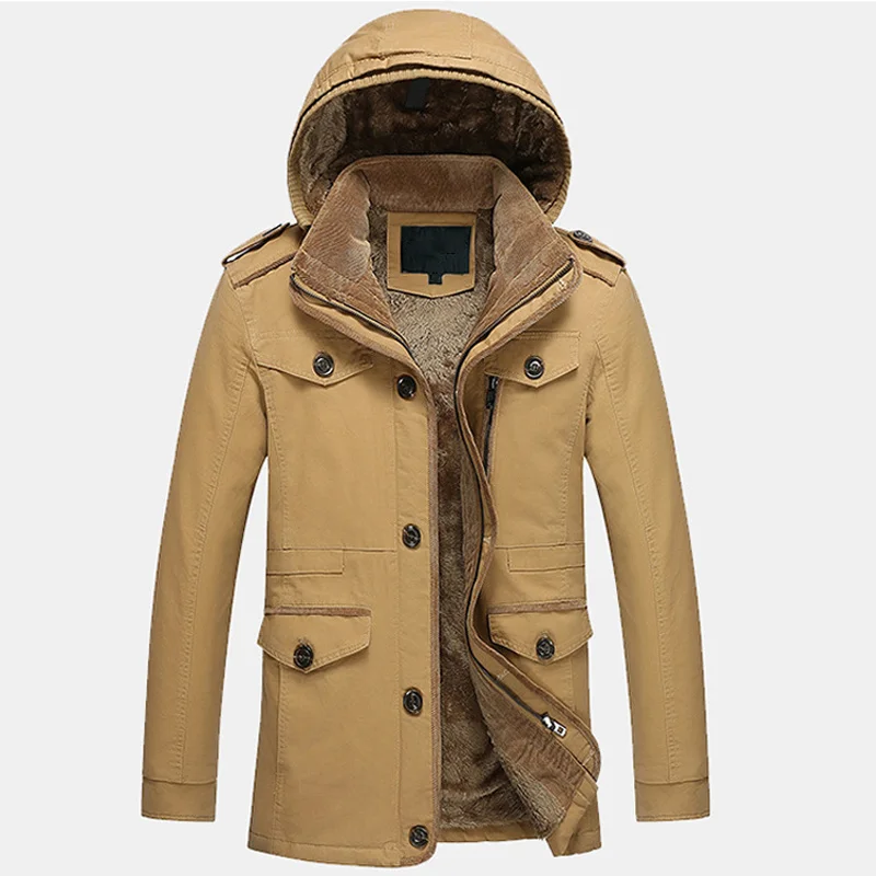 Winter Thick Velvet Hooded Warm Men's Coats Plus Size 6XL Parka European Windbreaker Overcoats Mens Clothing Brand A161