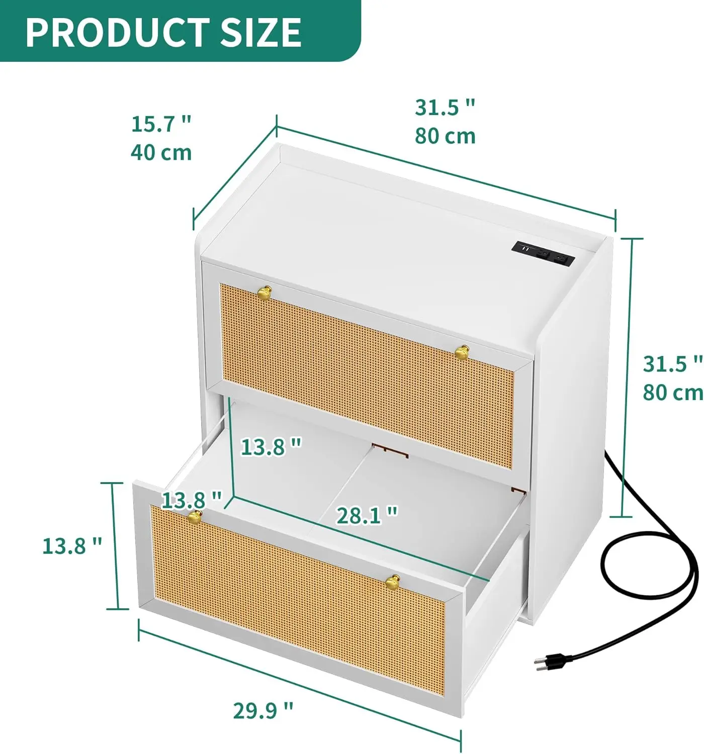 

YITAHOME Rattan File Cabinet with Charging Station, Large Lateral Filing Cabinet for Home Office, White