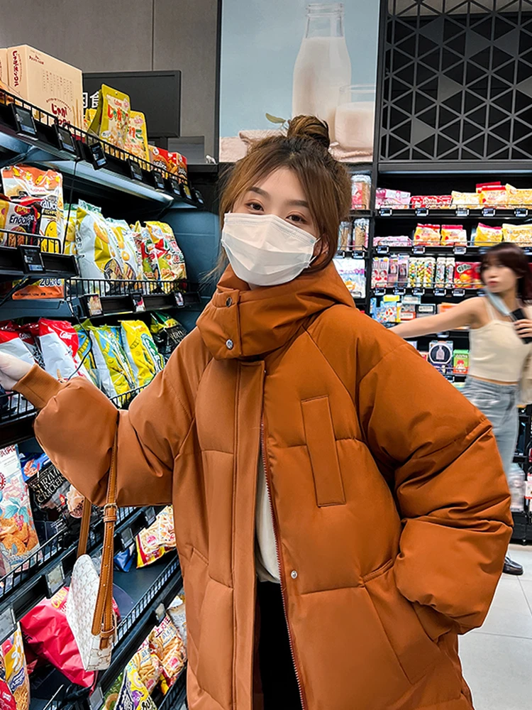 2022 Korean Style Women Winter X-long Parka Solid Hooded Thicken Warm Female Snow Wear Coat Padded Loose Long Parkas