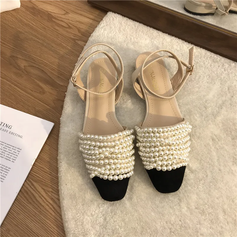 

Korean Shoes Casual Female Sneakers Round Toe Shallow Mouth Dress Flats Women Low Heels Pearl Decorateion Mixed Colors 2023 New