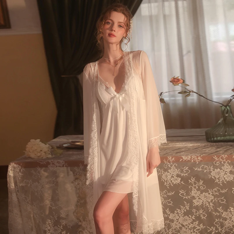 

COZOK Женская пикантная ночная рубашка однотонная сетчатая с бантом Милая с нагрудной подушкой кружевная юбка с подтяжками халат домашнее об...