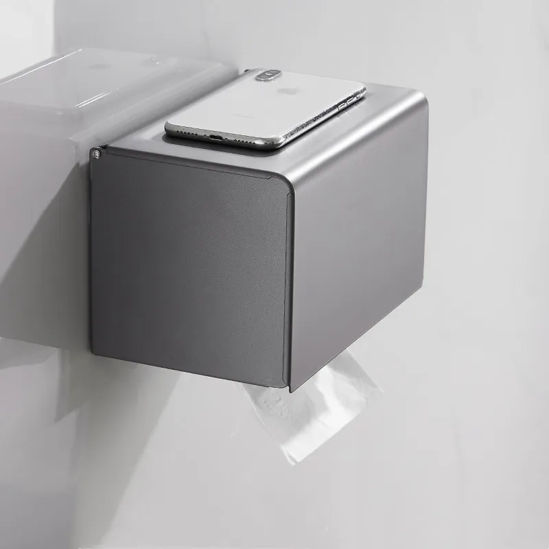 

Toilet Tissue Boxes Rack Aluminum Bathroom Paper Roll Holder Wall Mounted Nail Punched Bath Hardware Rectangle Gun Grey