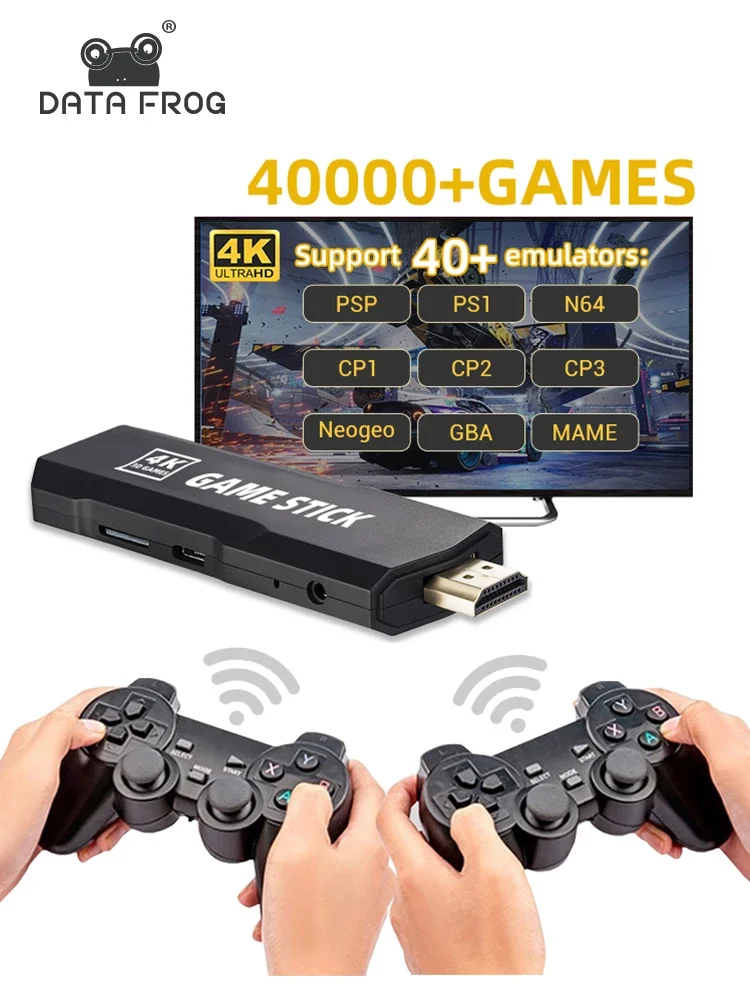 

DATA FROG128G 40000 Games Retro Game Console 4K HD Video Game Console 2.4G Double Wireless Controller Game Stick For PS1/GBA/GBC