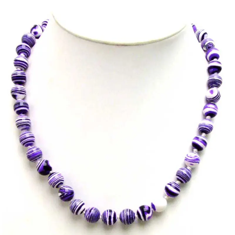 

Qingmos 10mm Round Natural Purple Zebra Agate Necklace for Women Jewelry Genuine Stone Necklace 17" Chokers