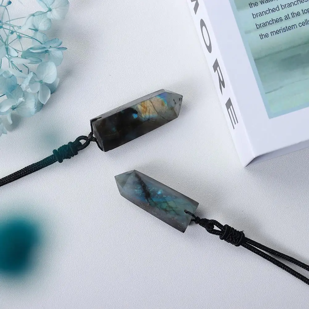 

1PC Stone Energy Amulet Pendant Labradorite Crystal Columns Single Pointed Rough Stone Pendant For Healing Meditation Perfect