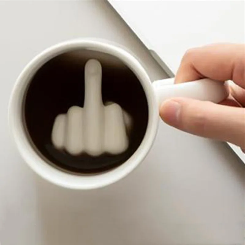 

Office creative finger ceramic cups, personalized coffee cups, middle finger fuck funny drinking cups, simple mugs