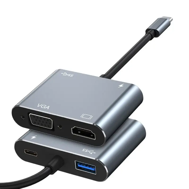 4 In 1 USB C Docking Station Type C To HDMI-Compatible VGA USB 3.0 Converter Hub For Mobile Phone Laptop DVD Player Projector