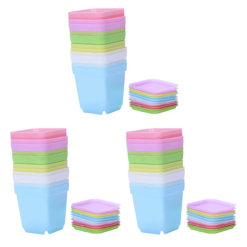 

36X Colorful Plastic Plant Pots With Saucers