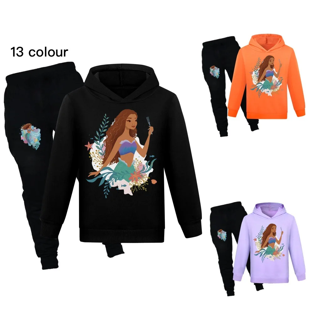 

Clothes for Kids Girl Hooded T Shirt Pants Sets the little mermaid Boys Spring Tracksuit Cotton Toddlers Long Sleeve Clothing