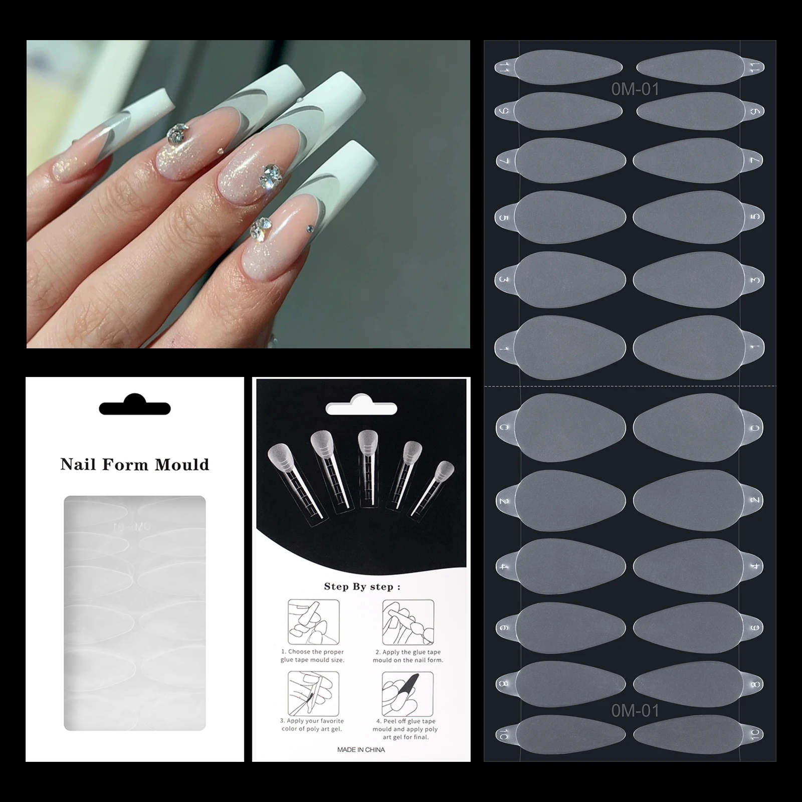 

24pcs Dual Form French Manicure Almond Soft Mold French Tip Guide Sticker Self Acrylic Adhesive False Nails Forms Extension