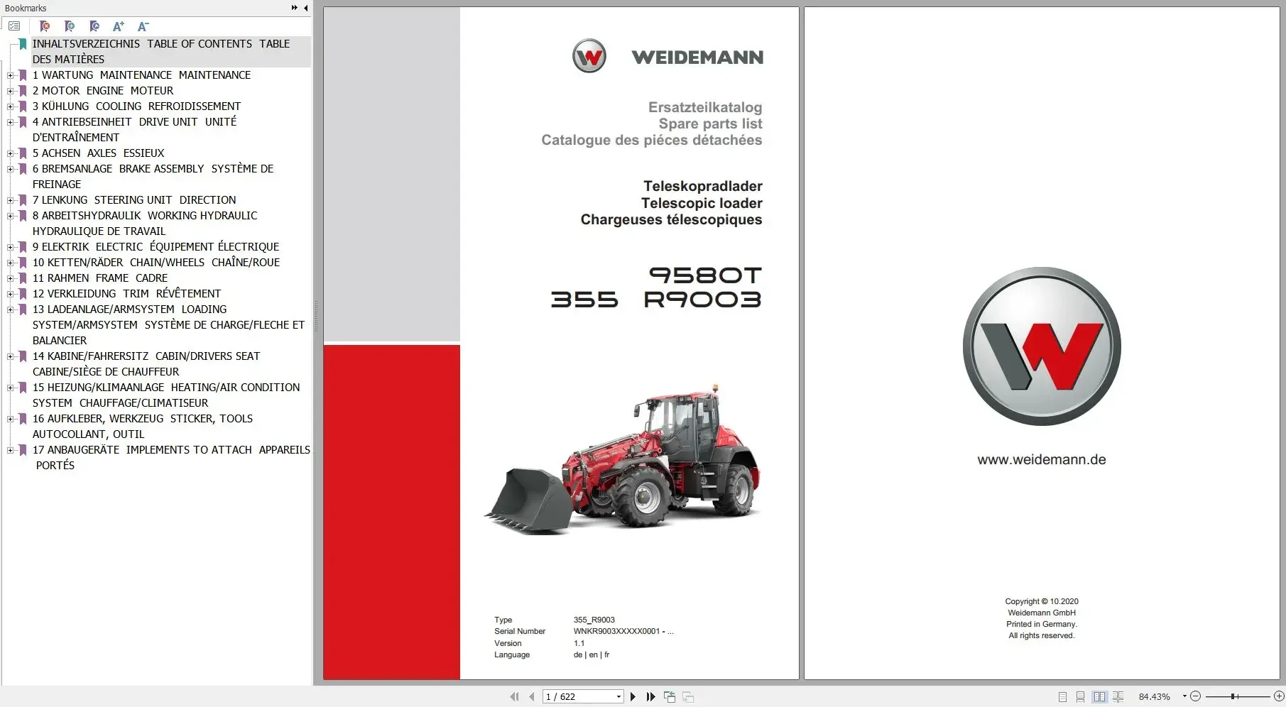 Weidemann Machinery 11 6 ГБ PDF 2023 каталог запасных частей многоязычные языки