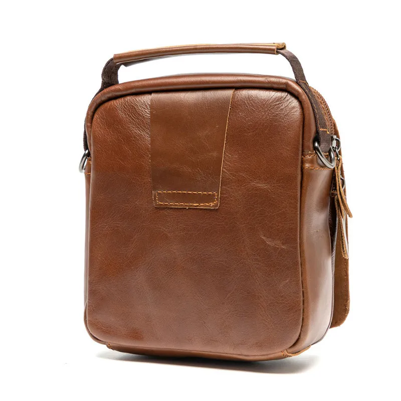 Retro fashion high quality natural real leather men small mini handbag outdoor daily weekend mobile phone shoulder messenger bag