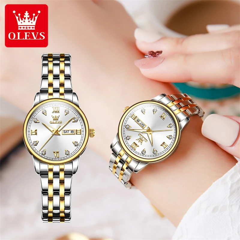 

OLEVS 5525 Luxury Elegant Women's Watch Quartz Original Waterproof Luminous Stainless Steel Week Display Calendar Ladies Watches