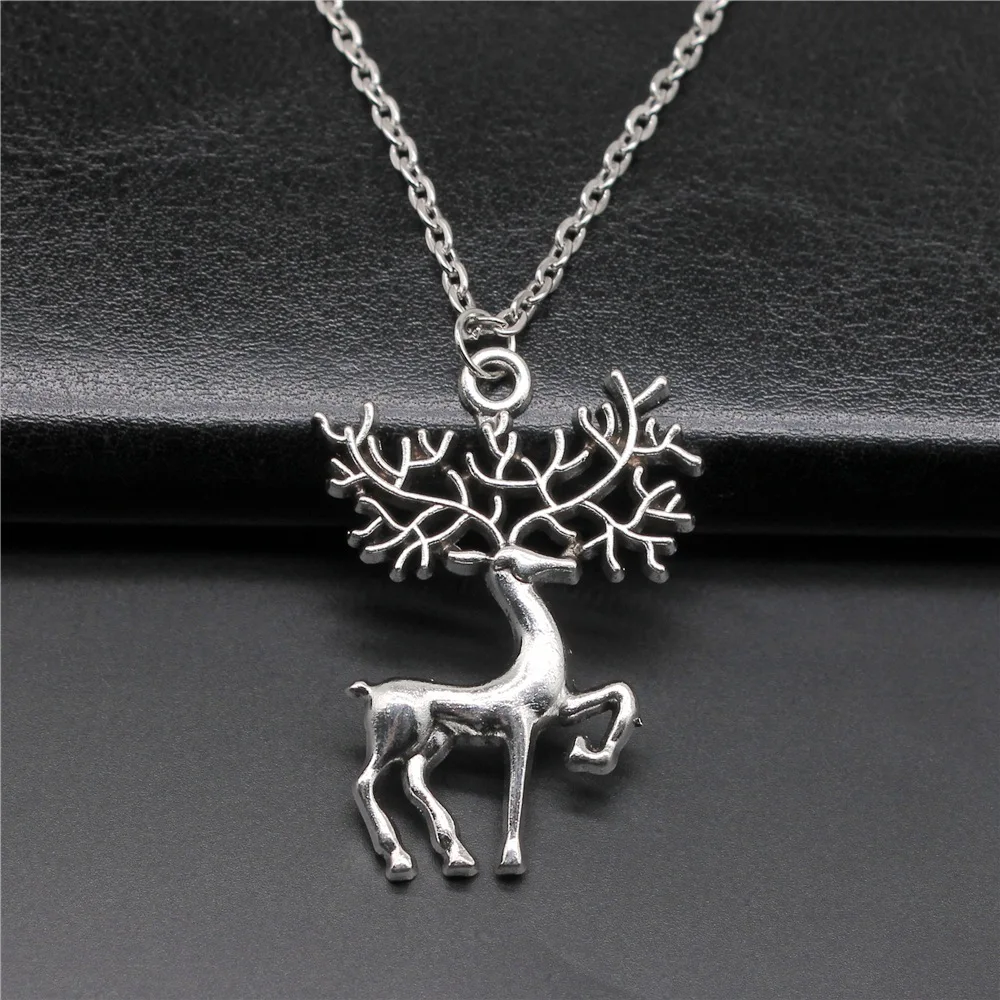 

Модное простое винтажное ожерелье серебряного цвета с подвеской в виде оленя лося 30x42 мм для женщин