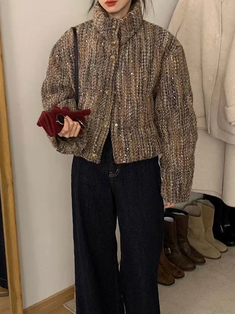 Зимнее новое дизайнерское пуховое пальто для женщин с утолщенной тканой