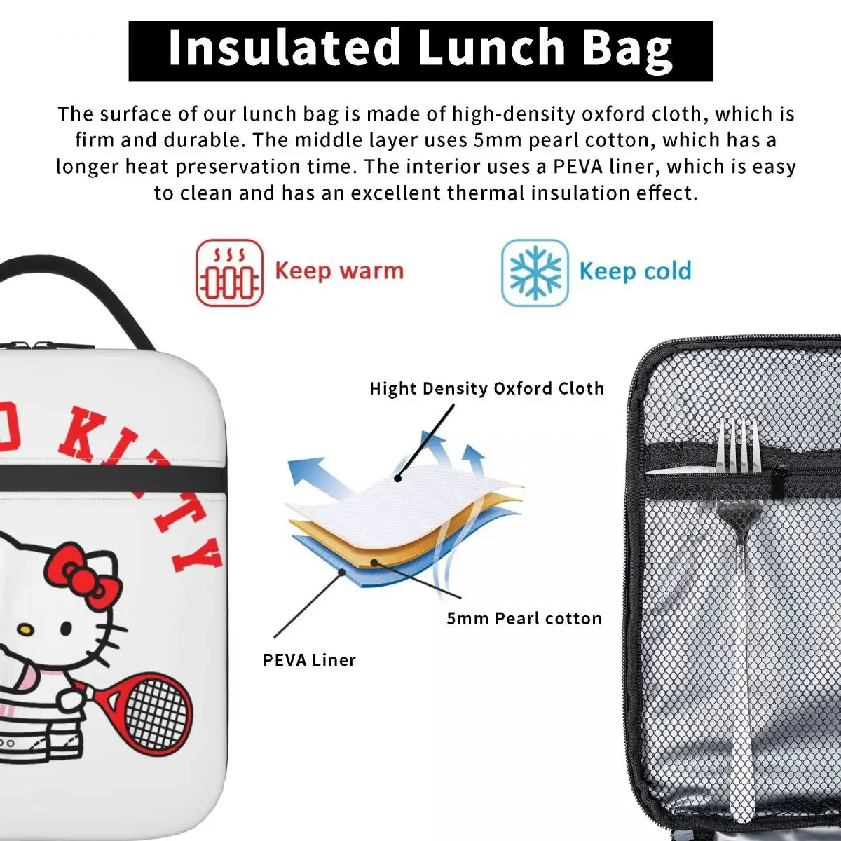 Сумка Для Обеда Hello Kitty Унисекс Большая Емкость Термоизолированная Теннисная С