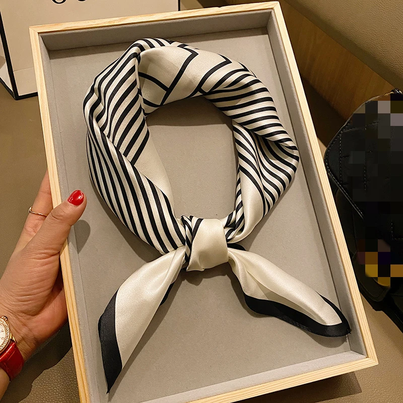

Printed White Stripe Geometry 100% twill silk scarf women bandana 66cm square scarves kerchief luxurious neck wrap shawl ladies