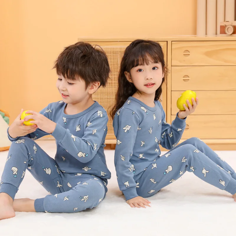 

2022 Autumn Kids Pajamas Nightwear Cotton Toddler Girls Clothing Long Sleeve Tshirt + Pant Set Boys Sleepwear for 2 4 6 8 10 12Y
