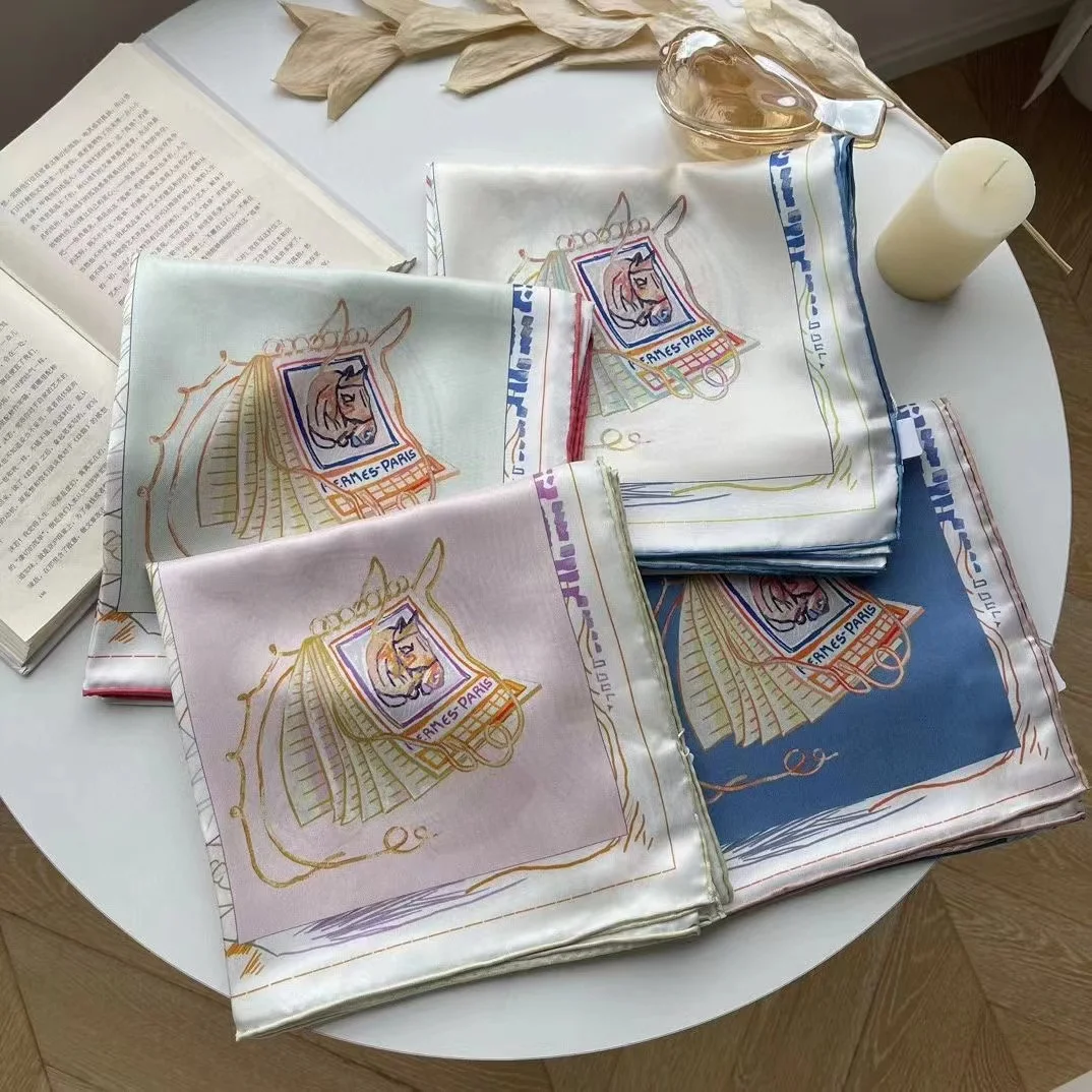 

High end Luxury 100% Silk 90CM Square Scarf Women's Fashion Shawl Spicy Girl Wrapped Chest Scarf Gift