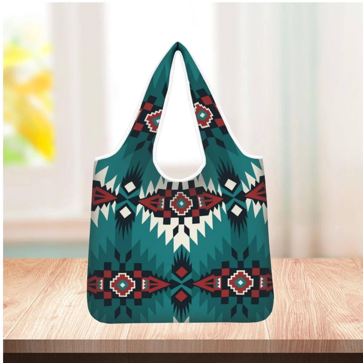 

TOADDMOS Native Southwest Indian Geometric Printing Ladies Shopping Bag Stylish Portable Foldable Tote Reusable Grocery Bag