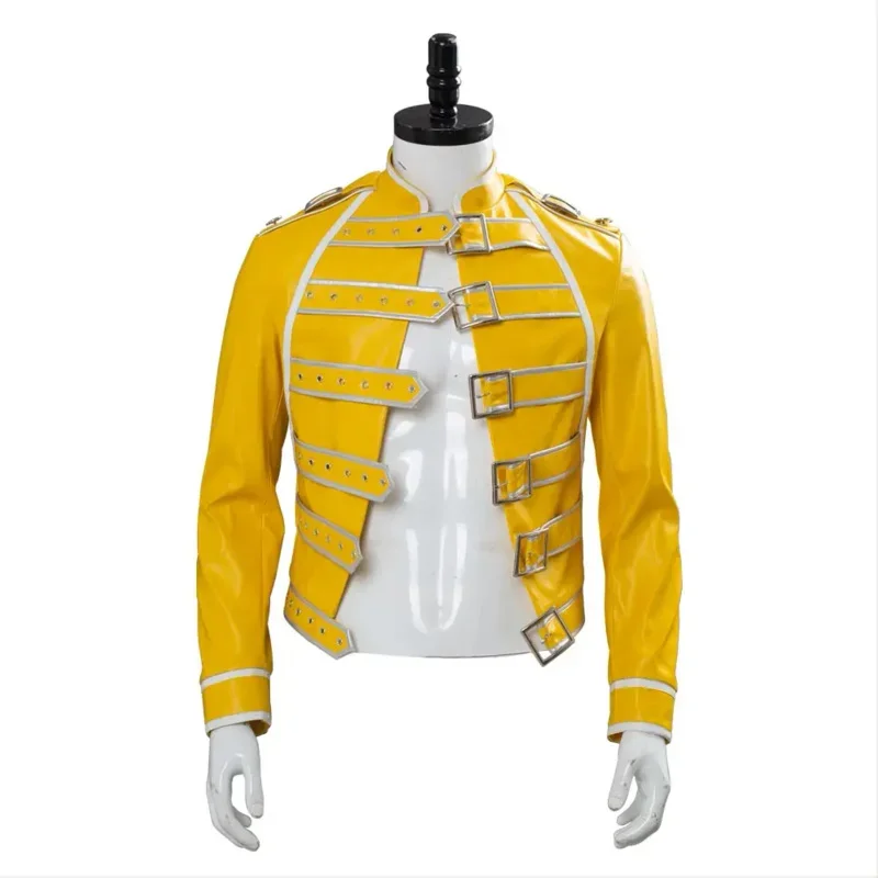 Queen Lead Vocals Freddie Mercury Cosplay Anime Costume For Adult Men Yellow Jacket Coat Halloween Carnival Party Clothes MN7