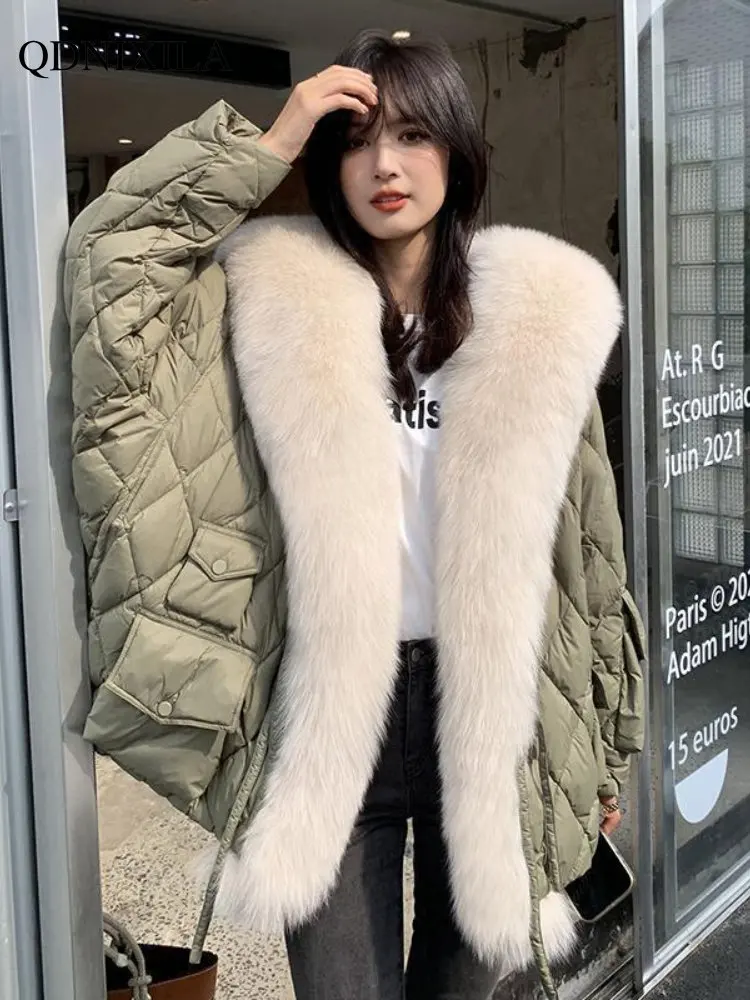Down Jacket Women White Duck Down Large Fur Collar Detachable and Thickened Women's Winter Jacket New Korean Fashion Down Coat