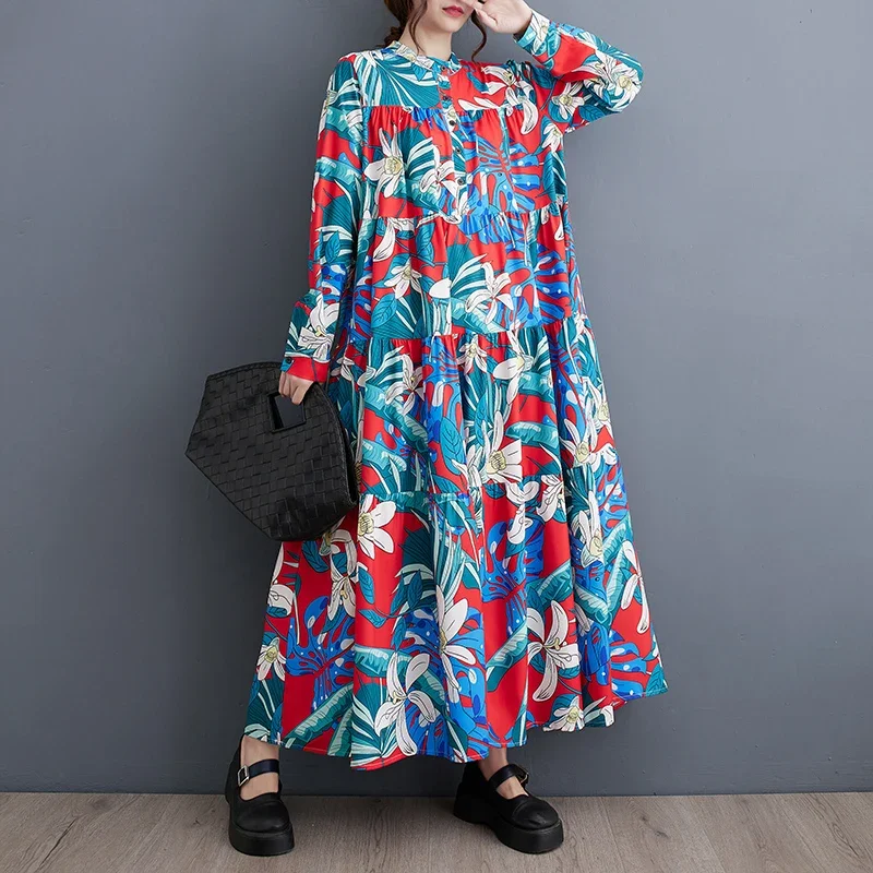 Женское платье-рубашка в несколько рядов большие размеры