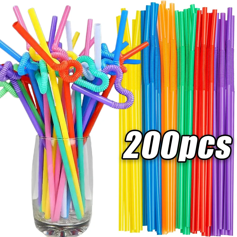 Одноразовые трубочки для питья пластиковые красочные гибкие бутылки длинная
