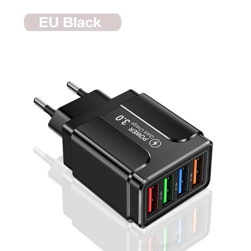 

3.1A 4-Port USB Wall Plug Power Adapter Wall Charger Compatible with IPhone/Android Quick Charge Cube Brick Box Base Head