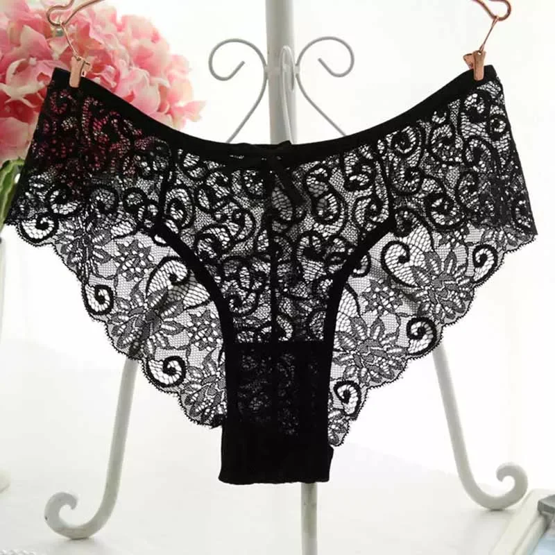 

Lace Panties for Women Transparent Lingerie With Bow Breathable Soft Mid-Waist Female Briefs Underwear Hollow Shorts Girls