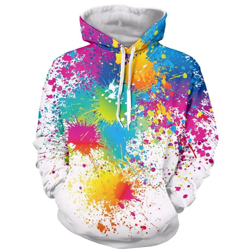 

Men Women Fashion Brand Hoodies Paint Splatter Tie Dye 3D All Over Print Hip Hop Casual Hoodie Hipster Rainbow Hooded Sweatshirt