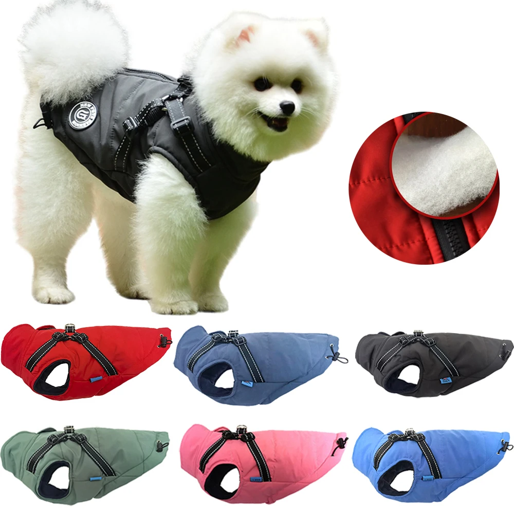 

Winter Pet Coat Warm Dog Jacket with Harness Puppy Clothes Reflective Doggy Vest for Small Medium Dogs Chihuahua Bulldog Costume