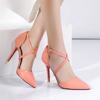 women sandals 2022 summer trend luxury sexy party cross buckle pointed plus size super high heel black office hollow lady shoes