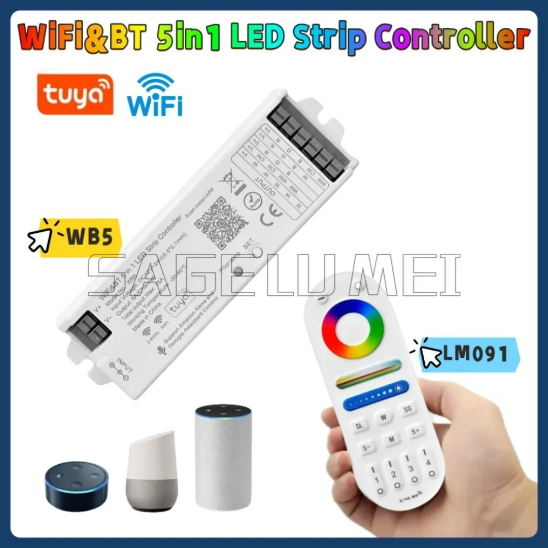 Фото WB5 LM091 WiFi Bluetooth 5 в 1 светодиодный контроллер Smart Life APP или Tuya Smart APP для управления RGB RGBW CCT Диммер светодиодных лент Дистанционное управление №2