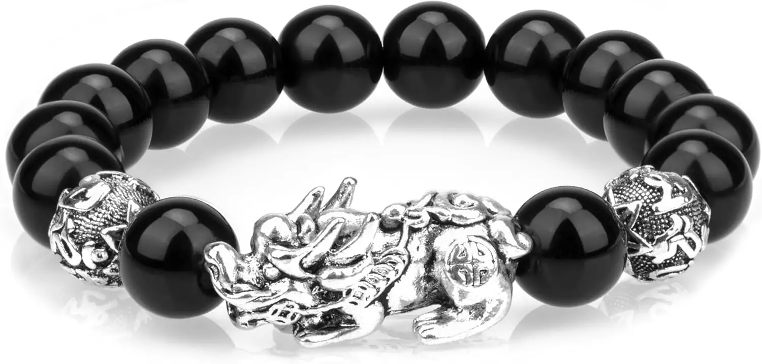 Винтажные круглые браслеты из бисера обсидиана серебряный браслет на удачу для