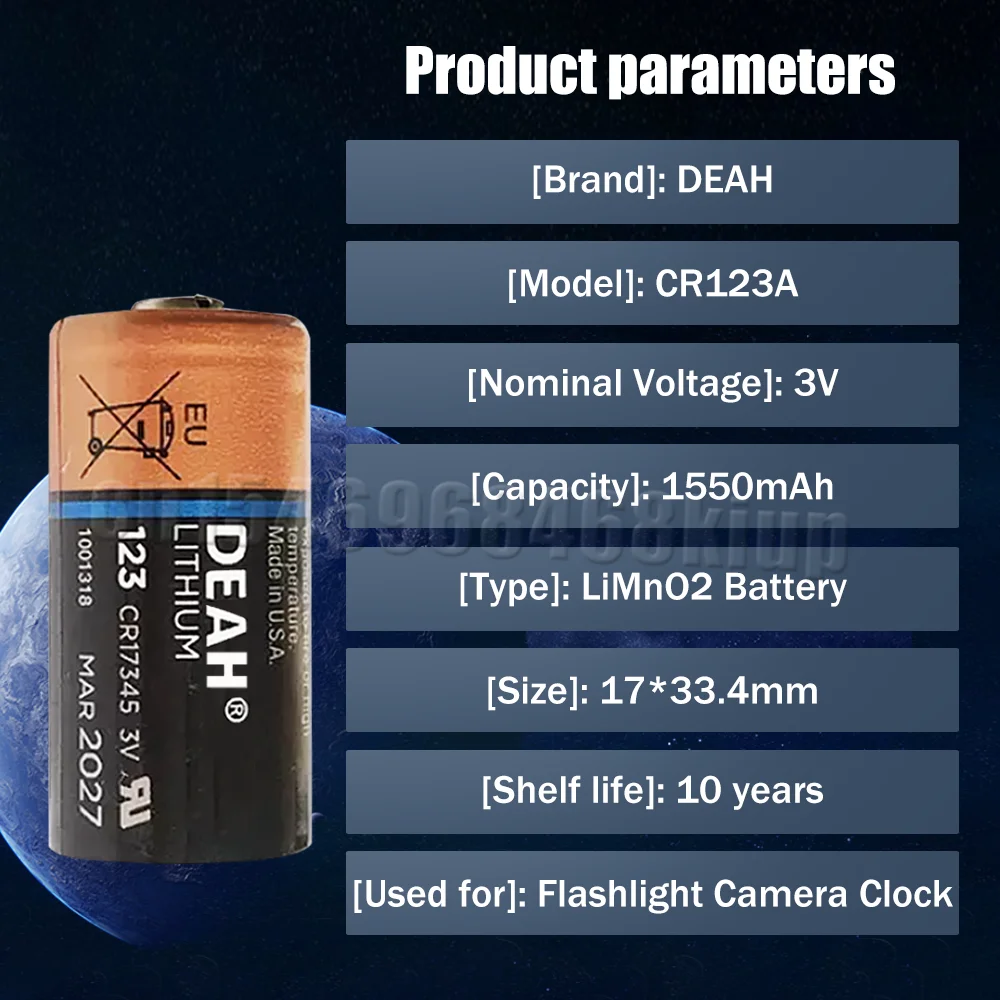 Литий-ионный аккумулятор CR123A CR123 CR17345 123 3 В 1 шт. |