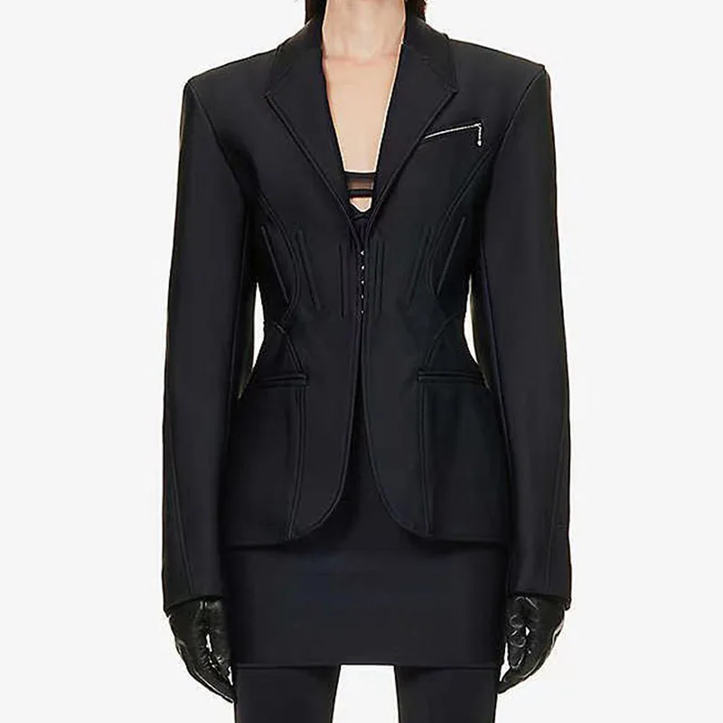 

Mulheres lapela ombro pad tridimensional cintura terno jaqueta, top elegante de alta qualidade Y2K, ajuste fino, novo, 2023FW