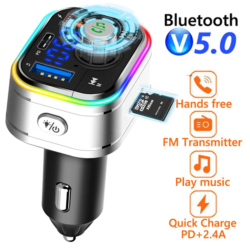 

Автомобильный FM-трансмиттер с Bluetooth и светодиодной подсветкой, 2 USB-порта