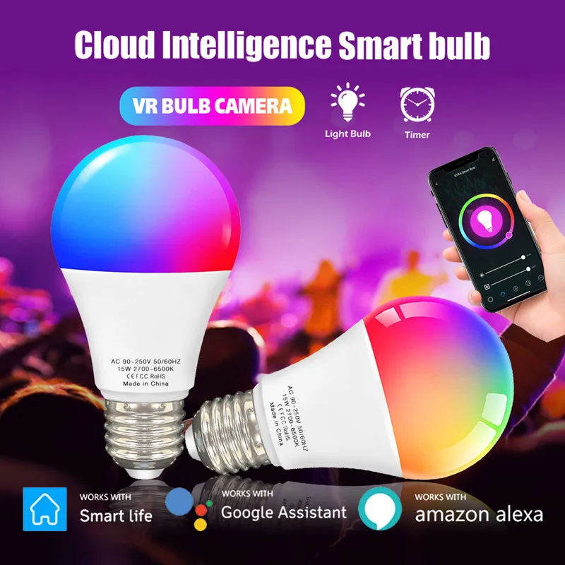 

Tuya WiFi Smart Bulb E27 B22 RGBCW LED Light Dimmable Timer Lamp Bulbs Voice Control Home Life Compatible With Alexa Google Home