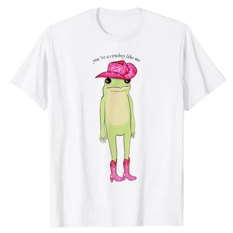 

You're A Cowboy Like Me Funny Frog Pink Cowboy-Hat Cowgirl T-Shirt Western Country Southern Style Graphic Tee Tops Cute Outfits