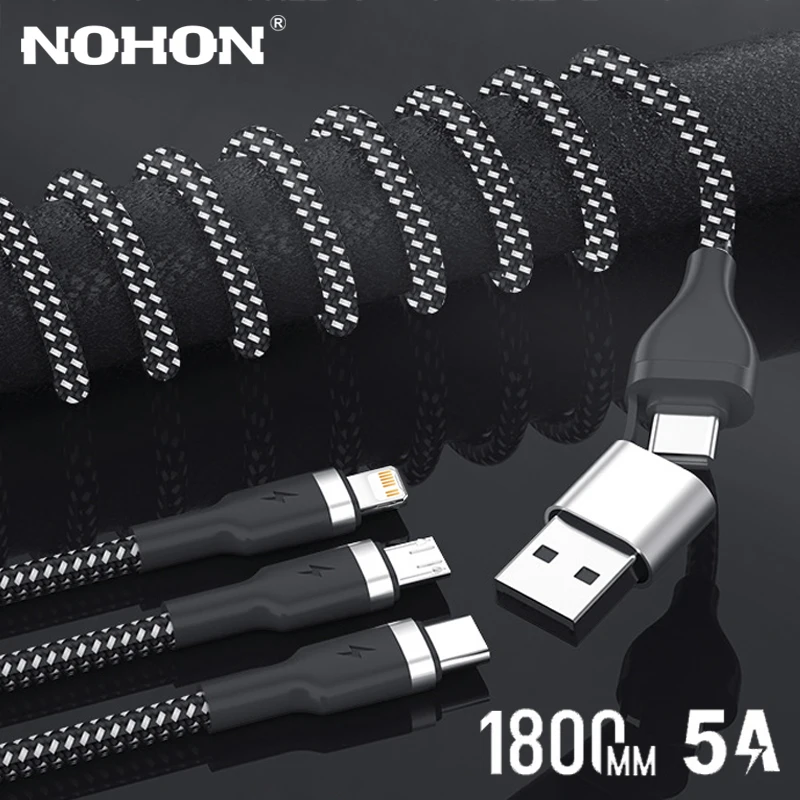 

NOHON 5in1 USB C To USB Type C Cable 5A Fast Charging Cord For Xiaomi Redmi Samsung iPhone 13 Huawei Micro USB Tipo Cabo