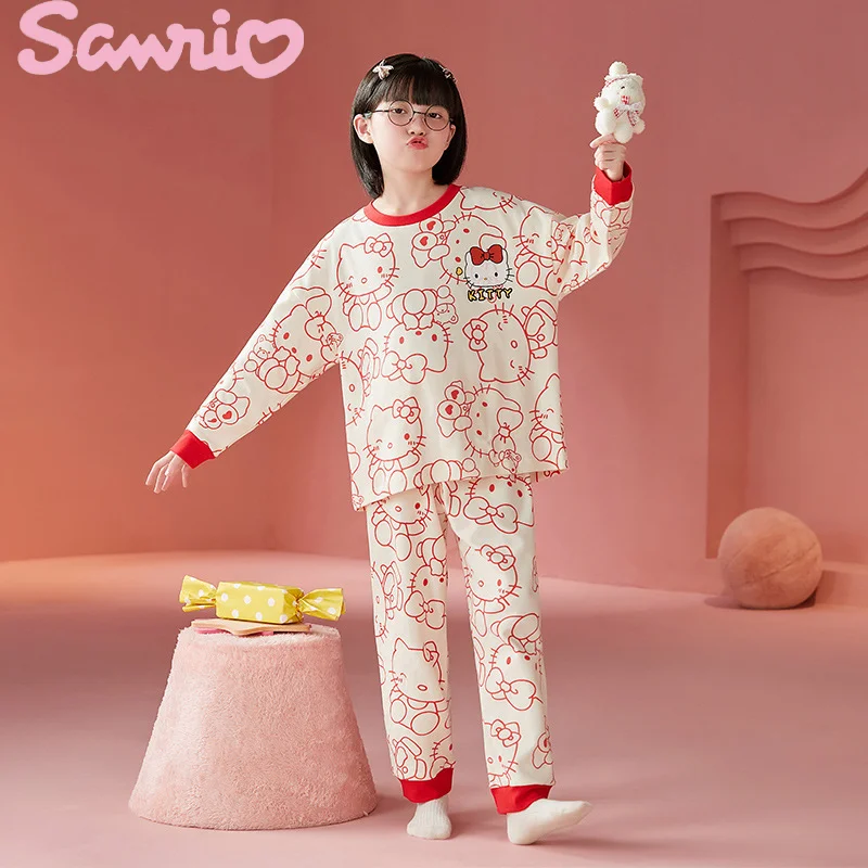 

Kawaii Sanrio Hello Kitty Pajamas Sets Kuromi Cinnamoroll Cute Leisure Home Clothes Nightwear Long Sleeve Pyjamas Two Piece Set