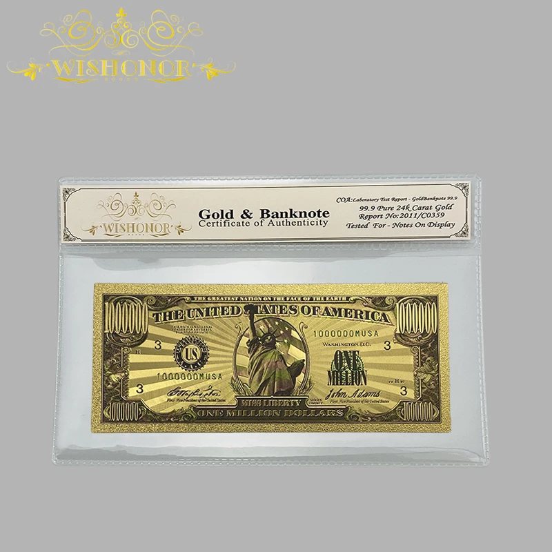 

2022 America 24K Gold Foil Fake Paper Money US Dollars Banknotes With Plastic Frame For Collection