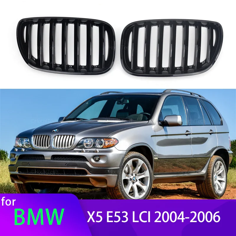 

2Pcs Car Style Gloss Black Front Kidney Slat Grill Grille for BMW X5 E53 LCI 2004 2005 2006 Car Accessories