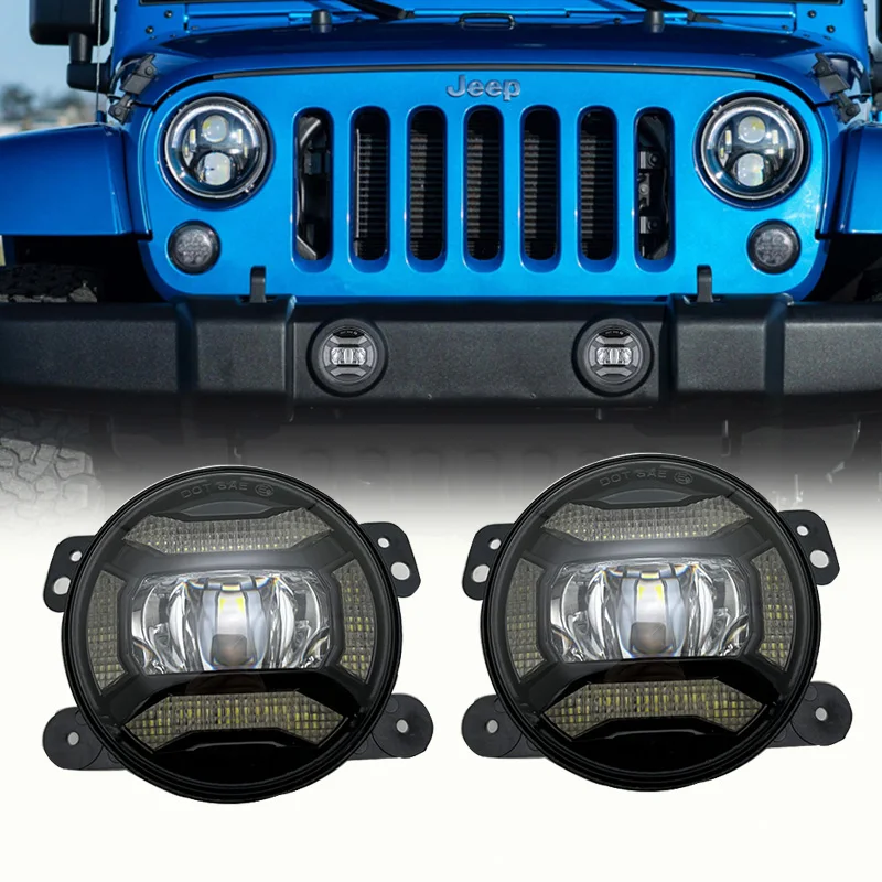 

30W 4Inch Round LED Fog Lights Passing Lamps with Halo Ring White DRL For Jeep Wrangler JK 1997-2017 TJ LJ Grand Cherokee