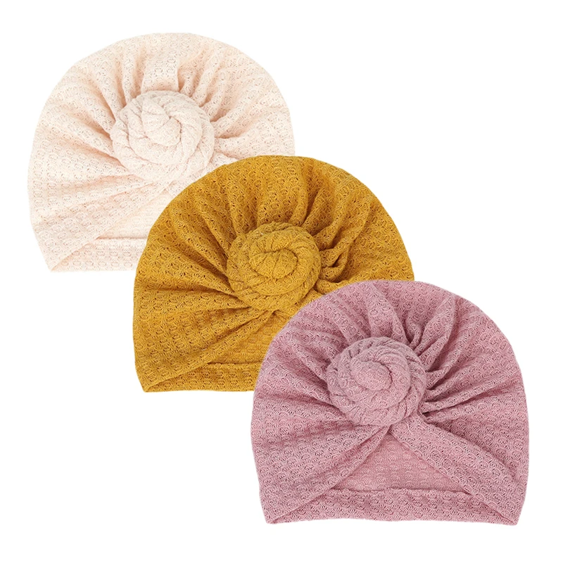 

Однотонная вафельная Вязаная Детская шапка-тюрбан для младенцев, для маленьких мальчиков и девочек, Шапочка-бини, головные уборы, головной ...