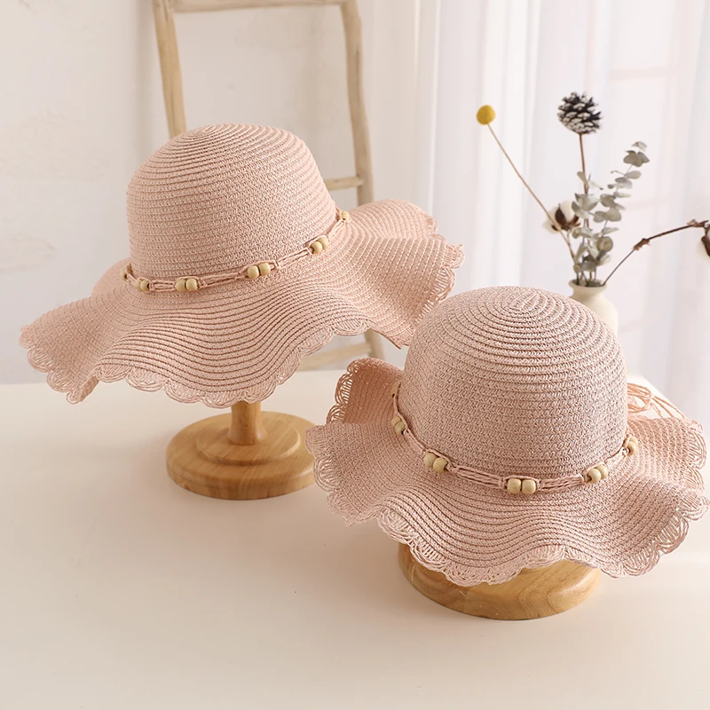 

Parent-Child Straw Hat 2022 New Summer Women's Foldable Sun Hat Panama Cap Kid Girls Sweet Cute Bowknot Anti-UV Beach Caps